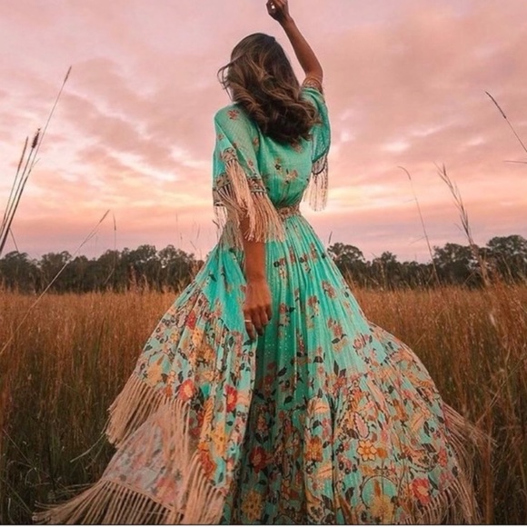 Spell and the Gypsy Collective Floral High Low Tassel Fringe Midi Maxi Dress - Picture 5 of 16